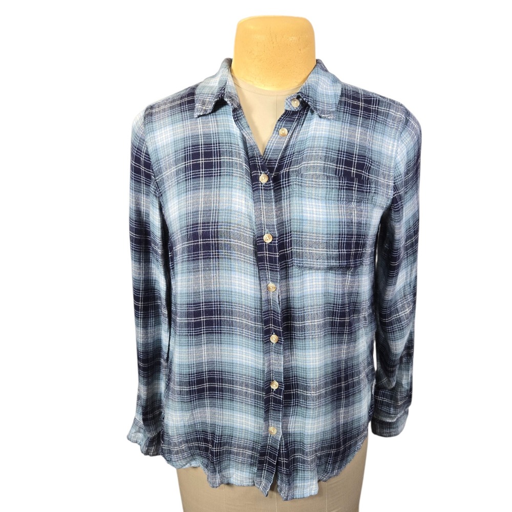 Lucky‎ Brand Womens XS Blue Plaid Livaeco Viscose Button Down Shirt Long Sleeve